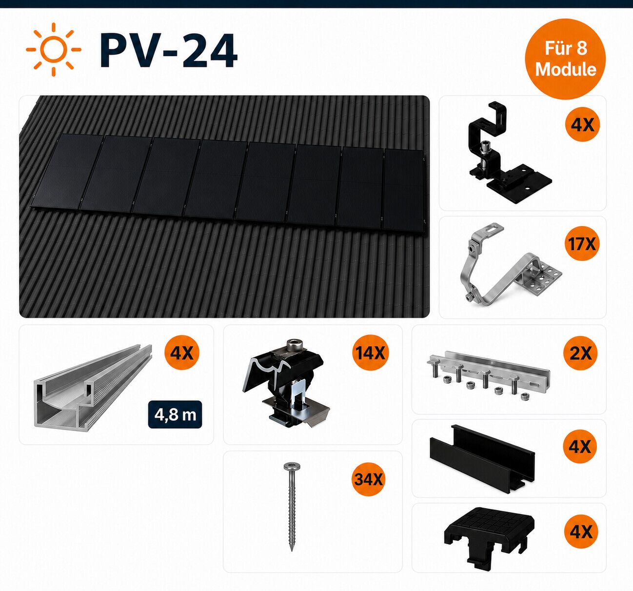 Montageset Für 8 Module Montageset Für 8 Module