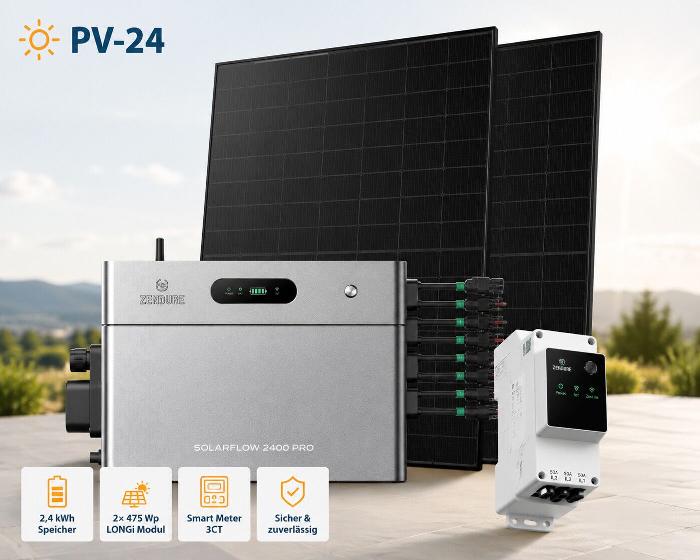Zendure Solarflow 2400 Pro Mit 2x Pv Module Full Black + Zendure Smart Meter 3ct Zendure Solarflow 2400 Pro Mit 2x Pv Module Full Black + Zendure Smart Meter 3ct